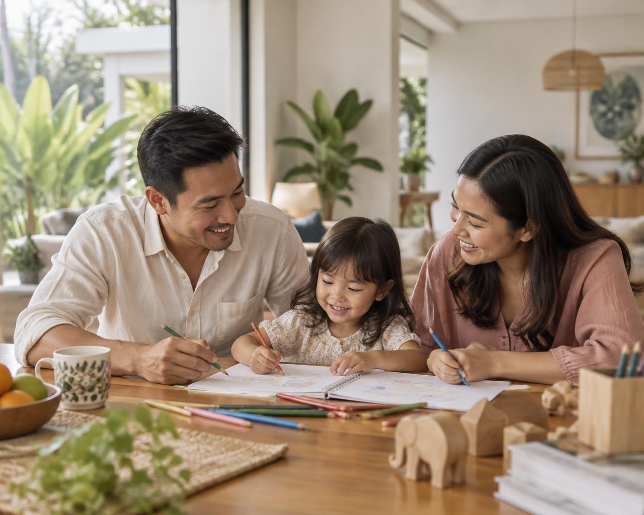 Ayah dan ibu Indonesia sama-sama hadir mendampingi anak menggambar